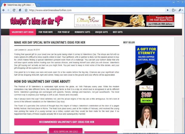 page d'accueil du site valentinesideasforher.com